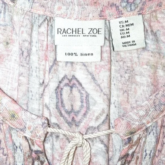 Rachel Zoe | 100% Linen Tassel Tank Top Pink & Beige Motif | Size Medium - Picture 6 of 11